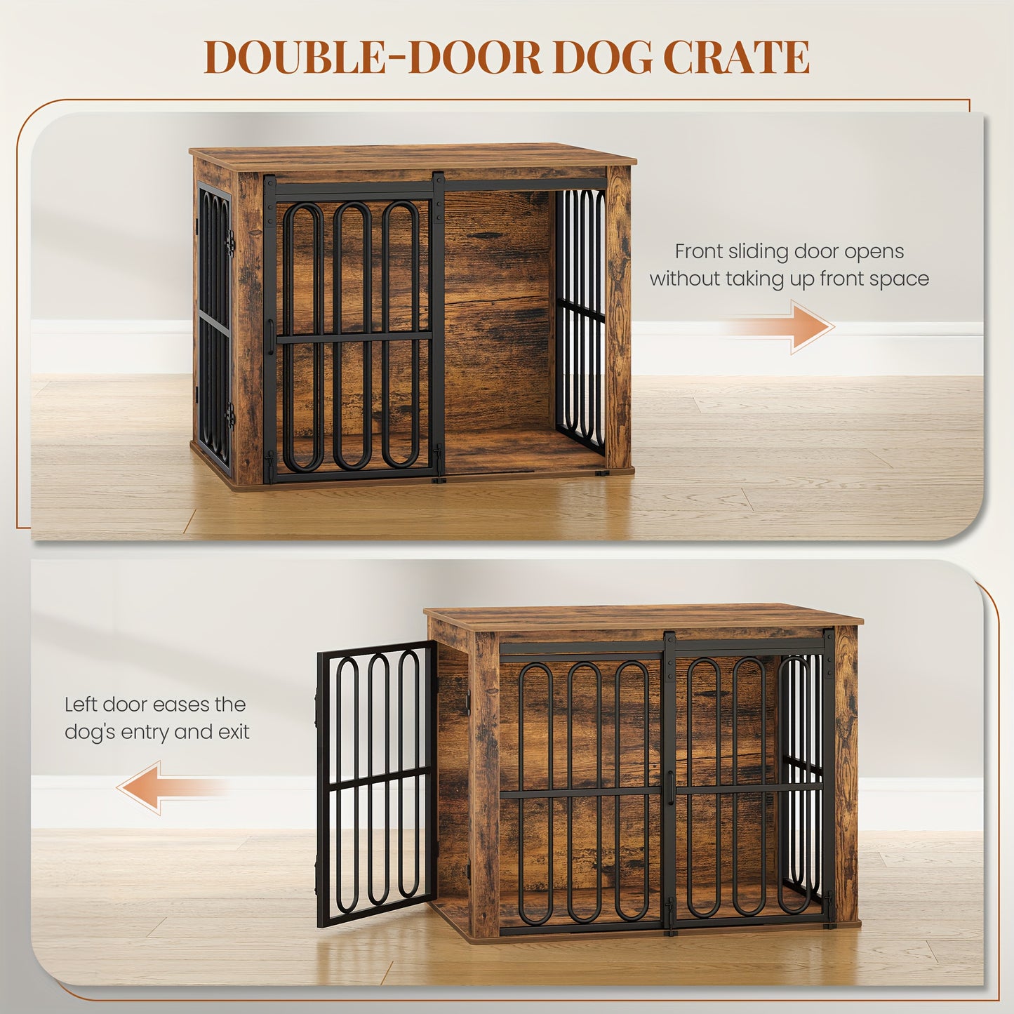 Hondenbench – Hondenkooi – Hondenhok – Hondenrek – Huisdier Bench – Met Zijtafel – Dubbele Deuren – Geschikt Voor Kleine en Middelgrote Honden – Wit Met Houtlook – Stevig Metaal en Waterbestendig Spaanplaat