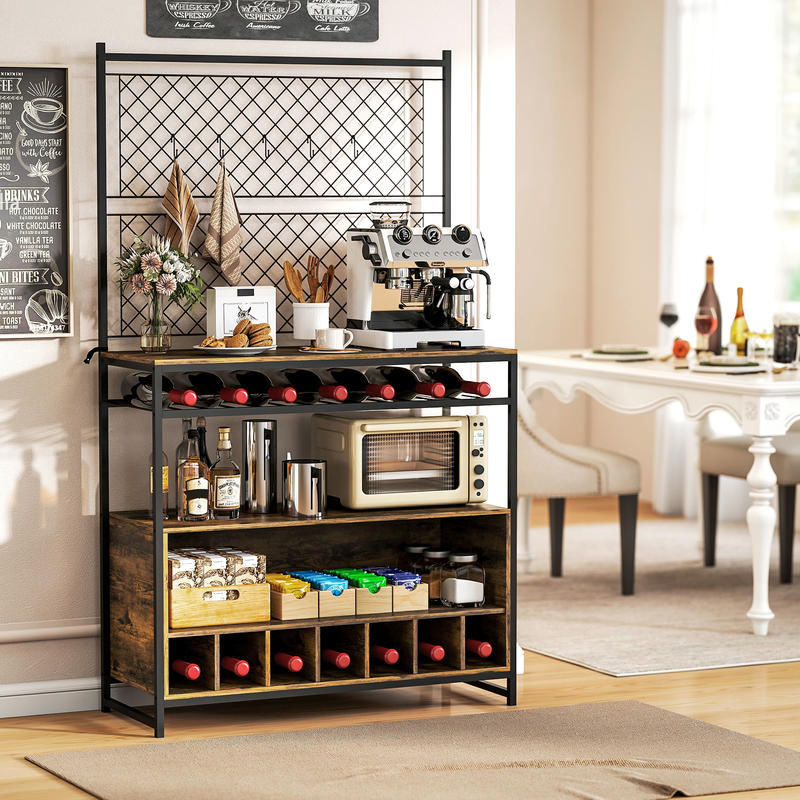 Wood Spice Rack Kitchen Shelf with Work Surface & Cabinet Door Storage - 5-Hook Hanging System, Space-Saving Vertical/under-Cabinet Unit for Spices, Pots, Pans - Compact Square Shelf (Compatible with Small Kitchens)