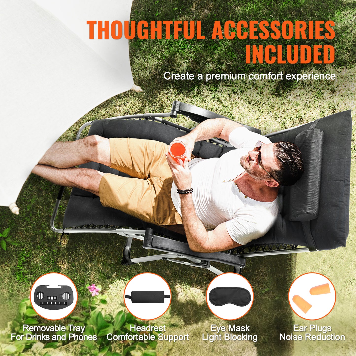 Zero Gravity Relaxstoel – Ligstoel – Lounge Stoel – Tuinstoel – Verstelbare Stoel – Zwart – Draagvermogen 227 kg – Verstelbare Leunstand 90°-170°