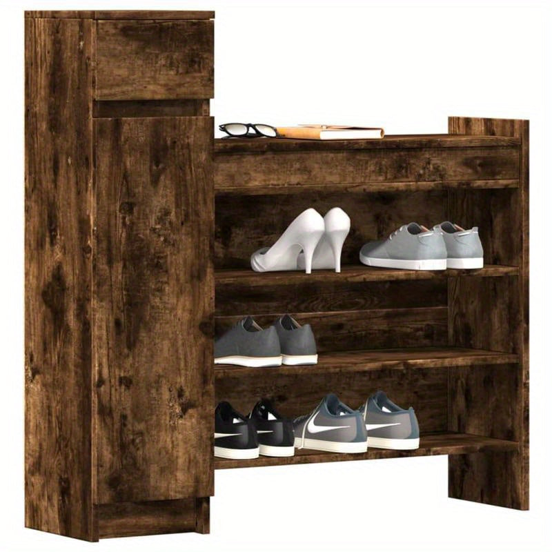 Schoenenrek – Schoenenkast – Schoenendisplay – Schoenenopberger – Schoenrek Gerookt Eiken Marrone – Compact 100,5x28x100 cm – Duurzaam Plywood