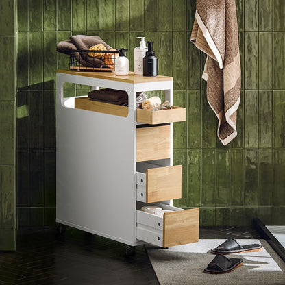Badkamerkast – Badkamermeubel – Opbergkast – Kolomkast – Ladekast – Compact 65x23x82 cm – MDF Met Bamboe Blad
