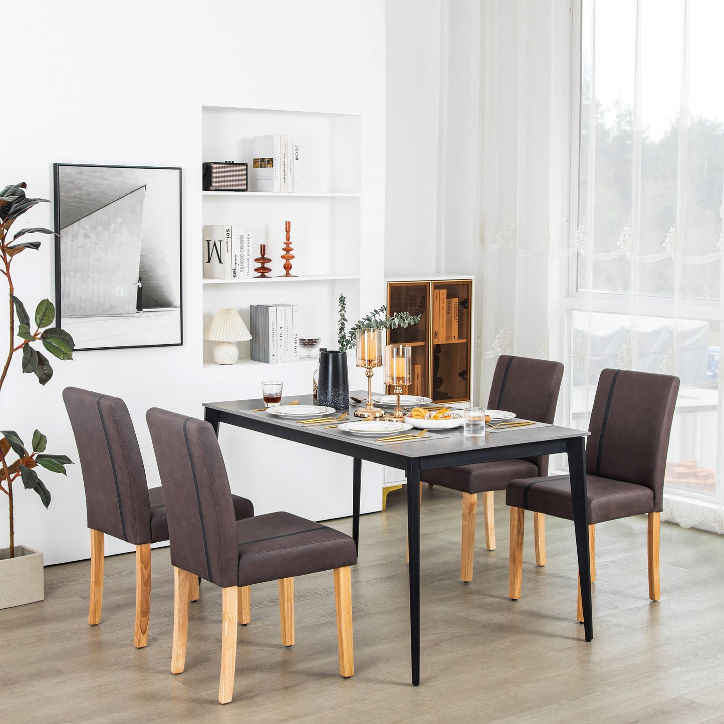 Eetkamerstoelen – Stoelen – Kuipstoelen – Zitmeubels – Zithoeken – Massief Houten Poten – Comfortabel Schuim Zittingen – Hoogte Rugleuning – Donkerbruin