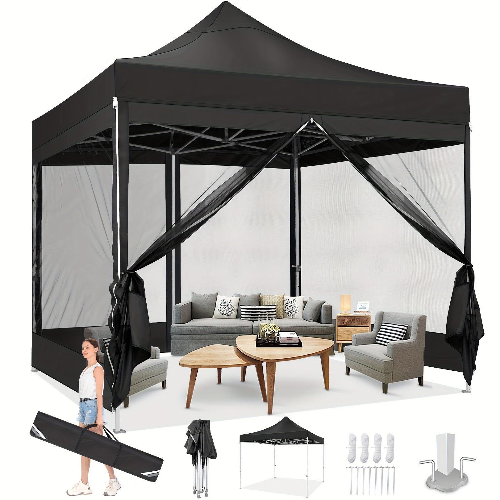 Klaptent – Inklapbare Tent – Muskietennet Tent – Camping Tent – 3x3 Meter – Lichtgewicht Aluminium – Inklapbaar Met Draagtas - QUORE