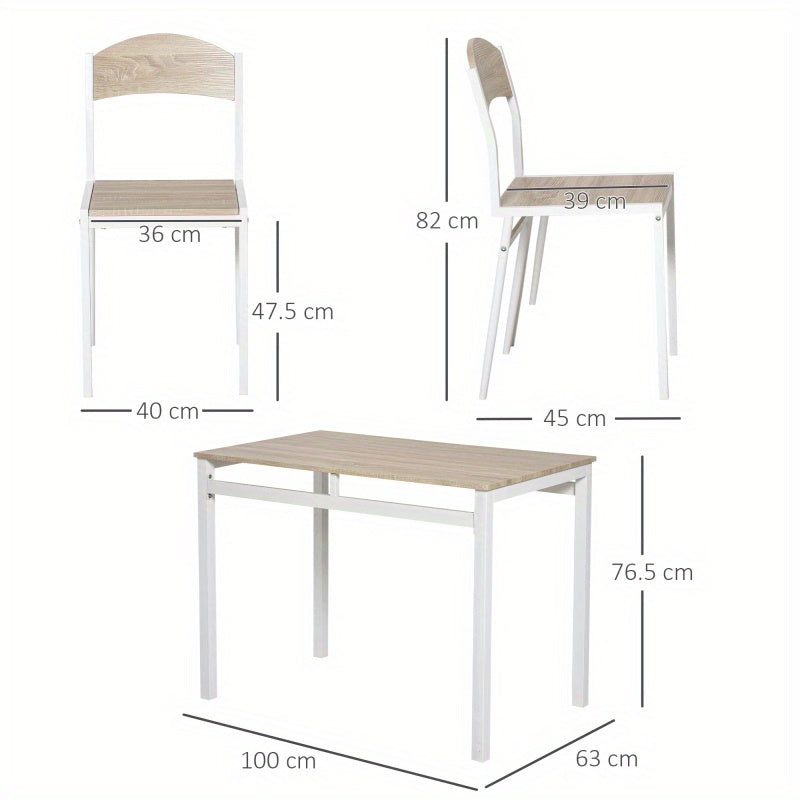 Eettafelset – Eethoek – Keukentafelset – Zitgroep – 5-delig – MDF Houtnerf – Metalen Onderstel – 80x80 cm – Lichtgrijs Wit