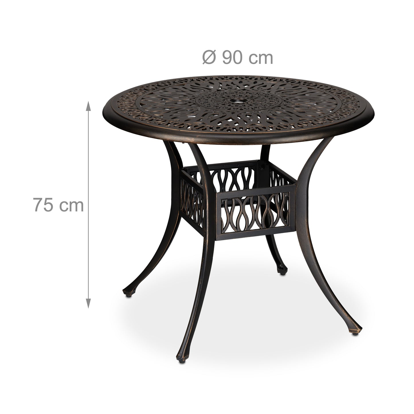 Ronde Tuintafel – Balkon Tafel – Buiten Tafel – Terras Tafel – Eettafel Buiten – Gegoten Aluminium – Parasolgat 5 cm