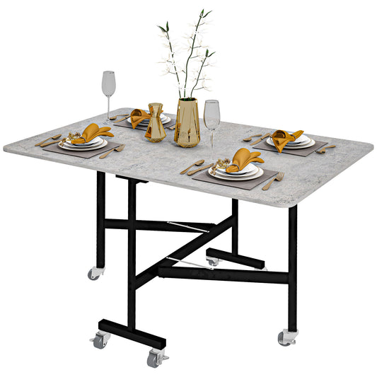 Opvouwbare eettafel – Klaptafel – Uitklapbare tafel – Vouwtafel – Wieltjes tafel – Grijs – Ruimtebesparend – Stevige stalen poten
