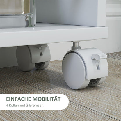 Opbergtrolley Smalle Trolley Keukentrolley Servertrolley Opberwwagen – Witte 45x15x91 cm – 4 Verdiepingen – 360° Zwenkwieltjes met Rem