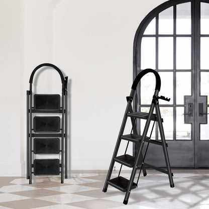 4-Traps Stalen Ladder – Vouwladder – Opstapladder – Klapladder – Steigertrap – Lichtgewicht En Compact – Antislip Treden Met Handgrepen