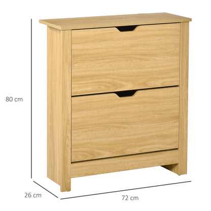 HOMCOM Shoe Cabinet with 2 Folding Doors and 2 Compartments, Natural Wood Particle Panels