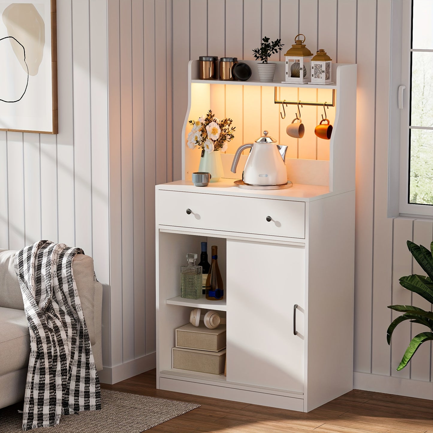 Sideboard Kast Wit – Buffetkast – Opbergkast – Dressoir – Kast Met Laden – Verstelbare Planken – Massief Hout & Spaanplaat – Vrijstaand – Compact 70x40x134 cm