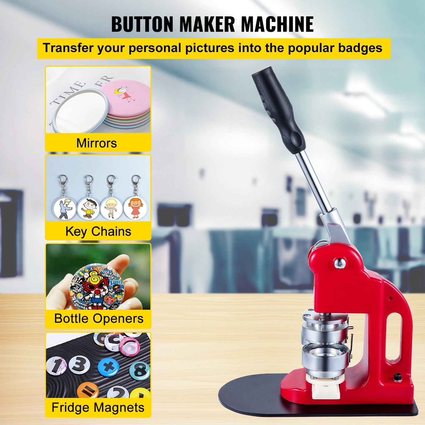 Button Maker – Button Pers – Badge Maker – Pin Maker – Knop Machine – Compleet Pakket Met 1000 Onderdelen – Robuust Gietijzer Frame