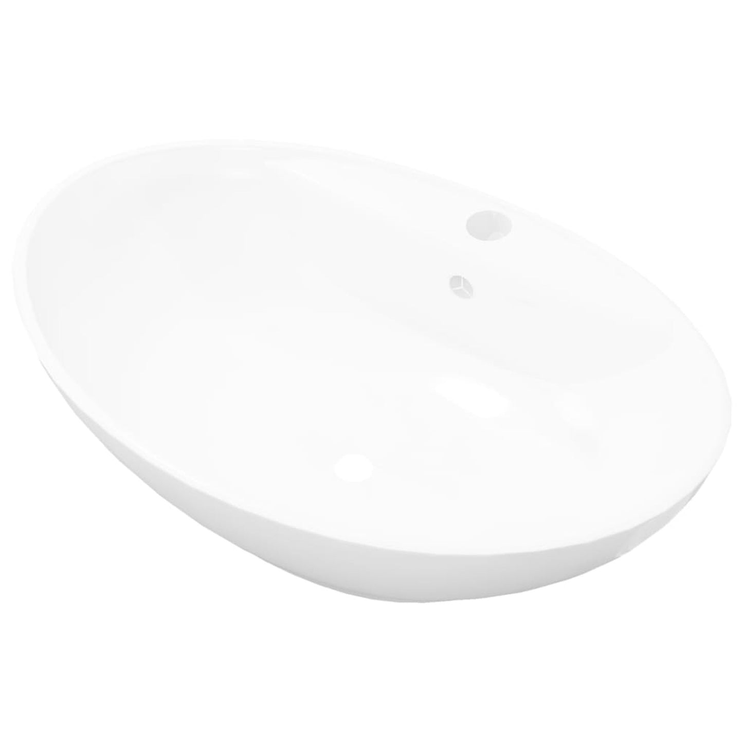 Keramische Wastafel – Ovalen Wasbak – Lavabo – Badkamer Kom – Waskom Met Overloop – Met Kraangat – Hoogwaardig Materiaal – Moderne Luxe Design