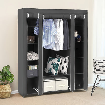 Kledingkast – Kledingopberger – Garderobekast – Kledingrek – KledingOrganizer – Stevig Metalen Frame – Beschermende Canvas Hoes – 172x134x43 cm – Grijs