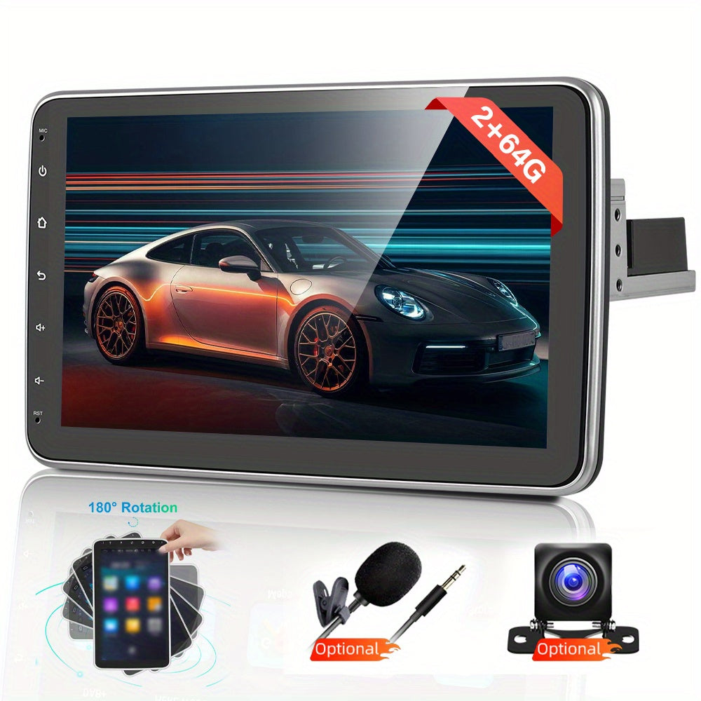 Android 15 Autoradio – 1 DIN Multimedia Systeem – Autospeaker – Navigatie Radio – Touchscreen Auto Audio – 10,1 Inch Draaibaar Scherm – 2GB RAM 64GB Opslag – Met Achteruitrijcamera en Microfoon