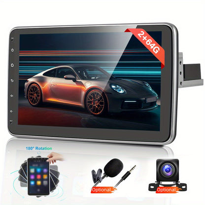 Android 15 Autoradio – 1 DIN Multimedia Systeem – Autospeaker – Navigatie Radio – Touchscreen Auto Audio – 10,1 Inch Draaibaar Scherm – 2GB RAM 64GB Opslag – Met Achteruitrijcamera en Microfoon