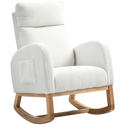 Draaifauteuil – Relaxfauteuil – Zwarte Fauteuil – Schommelstoel – Lounge Stoel – Crèmekleurig – Houten Frame – Dikke Padding – Max 120 kg Belastbaar