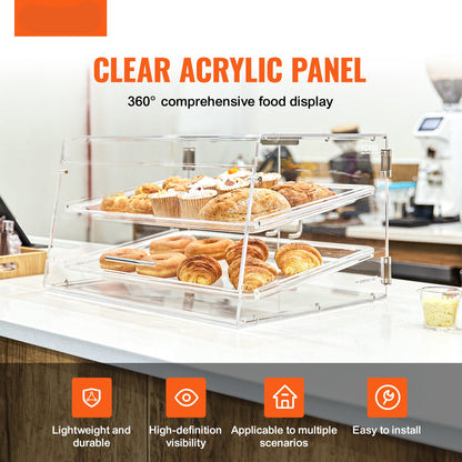 Displaycase Acryl – Gebaksvitrine – Snoepdispenser – Brooddisplay – Donutvitrine – 2 Etages Met Verwijderbare Trays – Roestvrijstalen Handgrepen