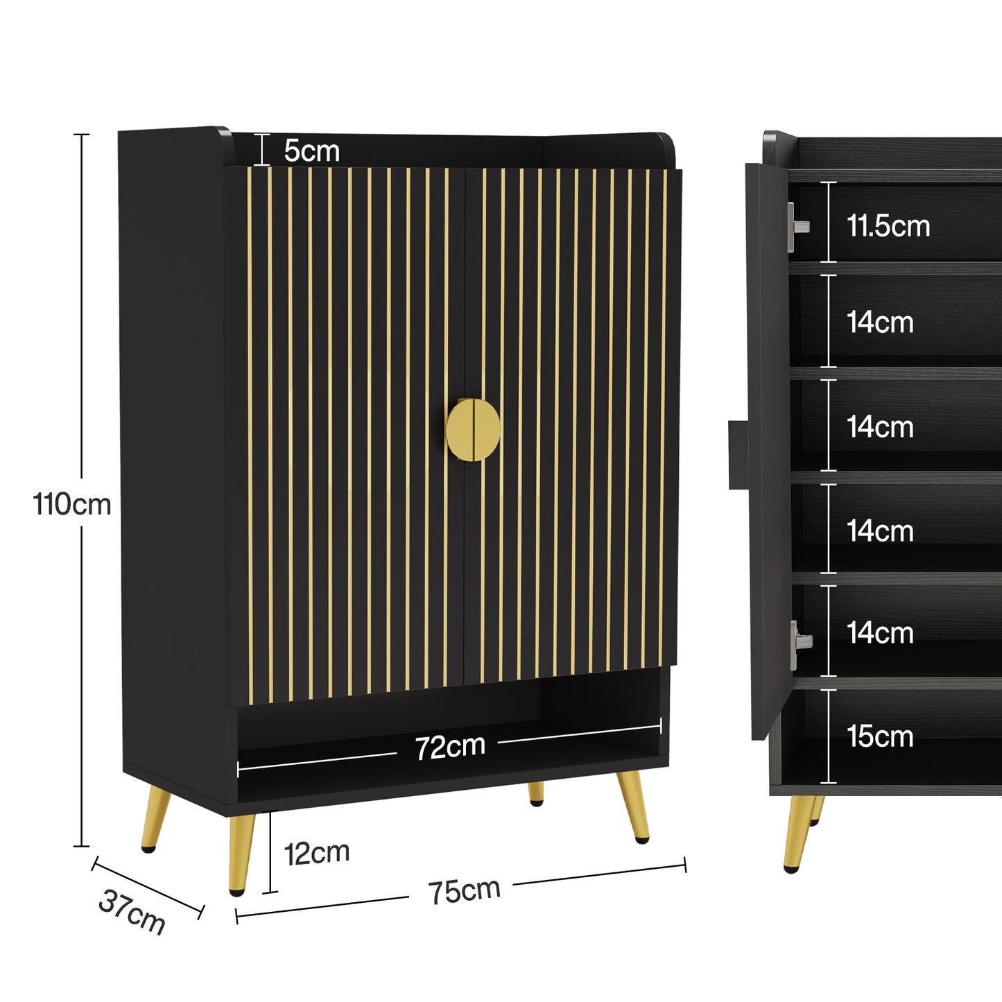 7-laags Schoenenkast – Schoenenrek – Schoenopberger – Schoenentoren – Schoenenkast met Deuren – Verstelbare Planken – Zwart MDF – Ruimtebesparend Vertical Design