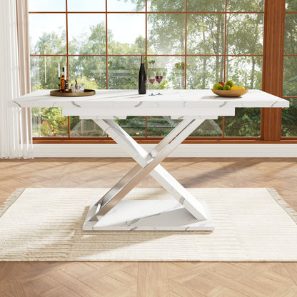 Eettafel – Uitschuifbare Tafel – Keukentafel – Woonkamertafel – Bamboe Tafel – Modern Design – Ruimtebesparend – Wit – Duurzaam & Stabiel