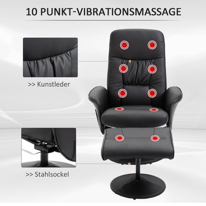 Elektrische Relaxfauteuil – Elektrische Relaxstoel – Massagefauteuil – Relaxstoel Met Voetenbank – Draaifauteuil Zwart – 10 Massagepunten – Kunstleer Met Afstandsbediening