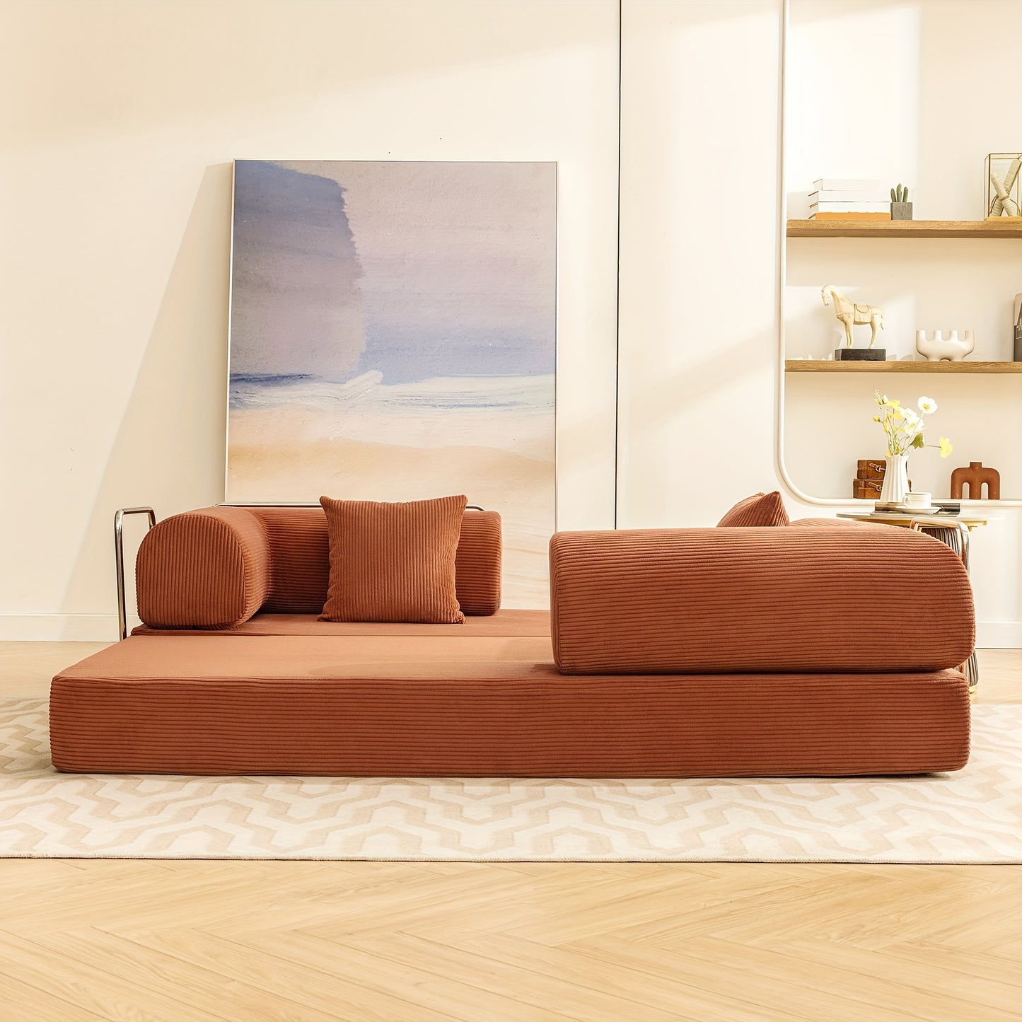 Corduroy Slaapbank – Slaapsofa – Bedbank – Uitklapbare Bank – 3-Zits Sofa – Modern Design – Metaal Frame – Hoogwaardig Schuim – Space-Saving 200cm Bruin