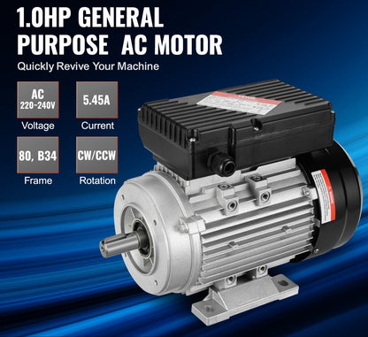 Elektrische Motor – Elektromotor – AC Motor – Industrie Motor – 0,75 kW Motor – 1400 RPM – Roestbestendige Stalen Behuizing – Omkeerbare Draairichting