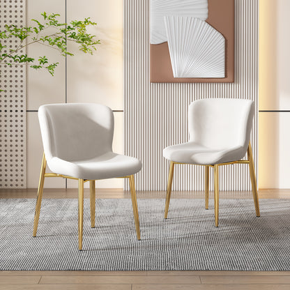 2pcs Velvet Dining Chair Set - Elegant White & Golden Metal Legs, Contemporary Style, Solid Back Support, Perfect for Living Room or Bedroom, Beige, Lounge Chair, Bedroom Furniture, Modern Aesthetic, Sleek Design, Durable Con