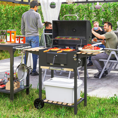 Houtskoolbarbecue – BBQ – Barbecue – Smoker – Grill – Verstelbaar Kolenrooster – Ingebouwd Thermometer – Compact Met Wielen – Met Deksel