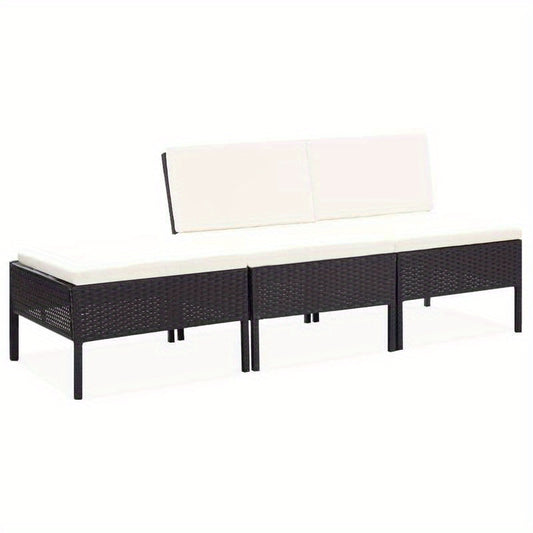 3-Set. Garden-Lounge-Set with Auflagen Poly Rattan Schwarz Temporary Removable Outdoor