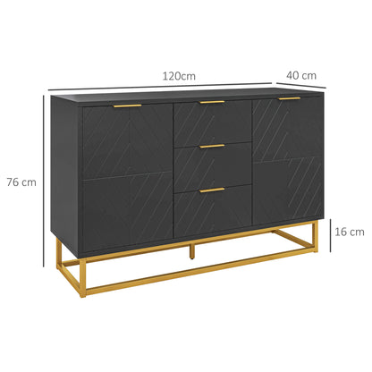 Buffet – Dressoir – Kast – Opbergmeubel – Sideboard – Zwart – Gouden Metalen Accenten – Veelzijdige Opbergruimte Met Verstelbare Planken – Compact Formaat 120x40x76 cm