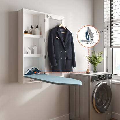 1 Set Wall Mounted Ironing Board Cabinet With Iron Storage, Built-in Ironing Center, Laundry Hanging Ironing Board And Mirror
