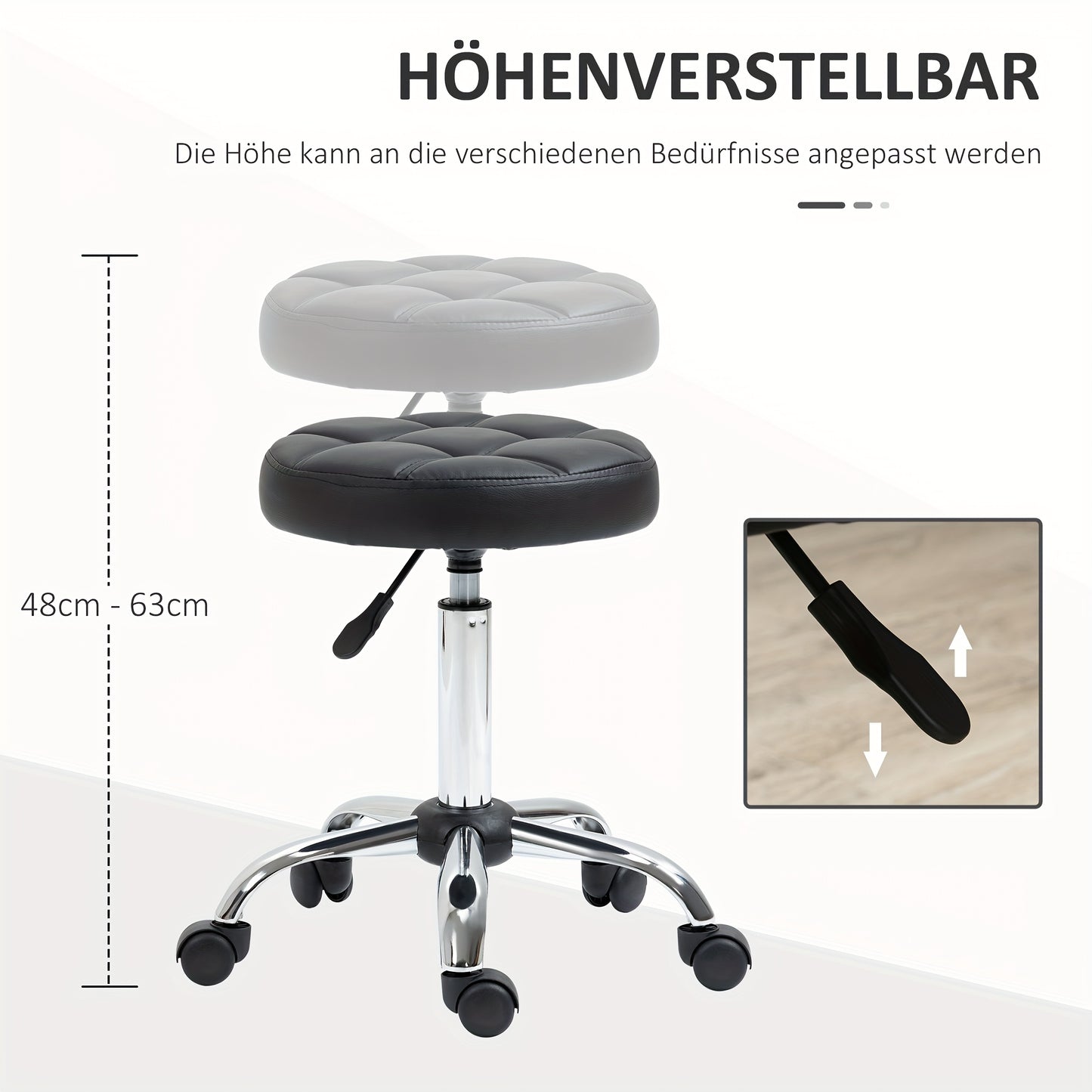 Salonkrukken – Kruk Set – Sta Kruk – Draaistoel – Work Stool – Hoogteverstelbaar – Kunstleer Donkerbruin