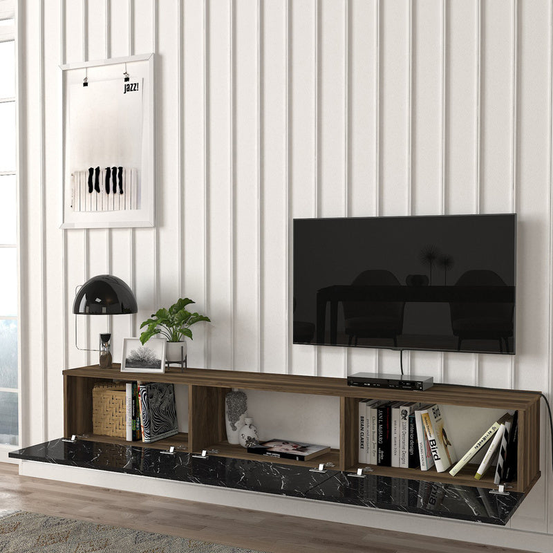 TV Meubel – TV Kast – TV Dressoir – Mediameubel – Hangend TV Meubel – Zwart – 180x31x29,5 cm – 3 Opslagvakken