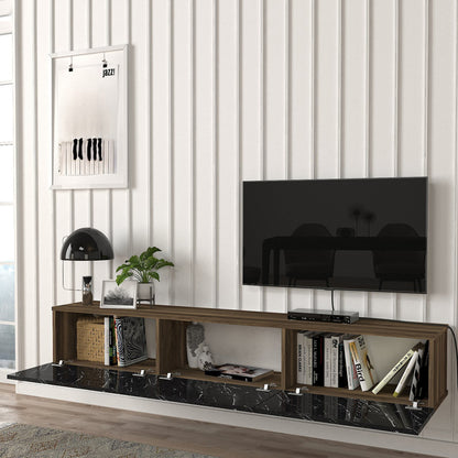 TV Meubel – TV Kast – TV Dressoir – Mediameubel – Hangend TV Meubel – Zwart & Eiken – 180x31x29,5 cm – 3 Opslagvakken