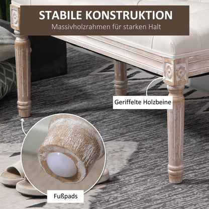 Poef met opbergruimte – Opberghocker – Hocker – Opbergbankje – Voetenbank – Gestoffeerde zitting – Stevige houten poten – 80x40x43 cm – Creme linnenlook