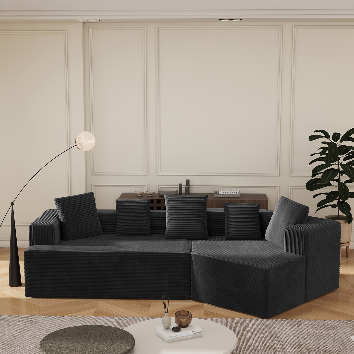 Moderne Modulaire Bank – Zithoekbank – Loungesofa – Slaapbank – Stoffen Bank – Diepe Zit – Geen Montage Nodig – Gecomprimeerd Boneless Design – Zwart