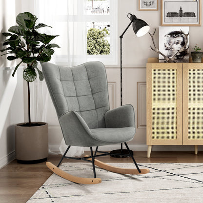Schommelstoel – Schommelstoel Stoel Relaxstoel Rocking Chair – Grijs – Scandinavisch Design – Beukenhout Frame – Metaal – 66x84x97 cm – Comfortabele Hoogwaardige Schuimvulling
