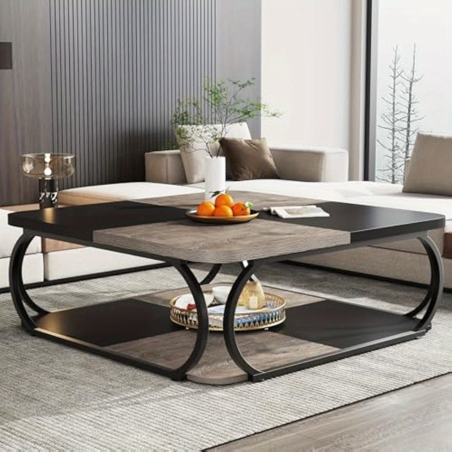 Salontafel – Koffietafel – Bijzettafel – Woonkamertafel – Tafel – Vierkant 100x100x50 cm – Hoogwaardig Composiet Hout – Modern Design Met Dubbele Laag
