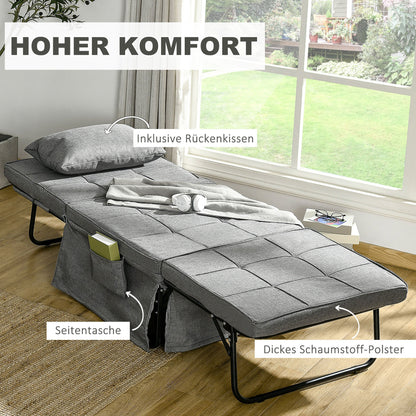 Opvouwbed – Vouwbed – Opklapbed – Logeerbed – Eenpersoonsbed – 8 cm Matras – 5-standen Verstelbare Rugleuning – Stabiel Stalen Frame – Grijs – 188x75x38 cm