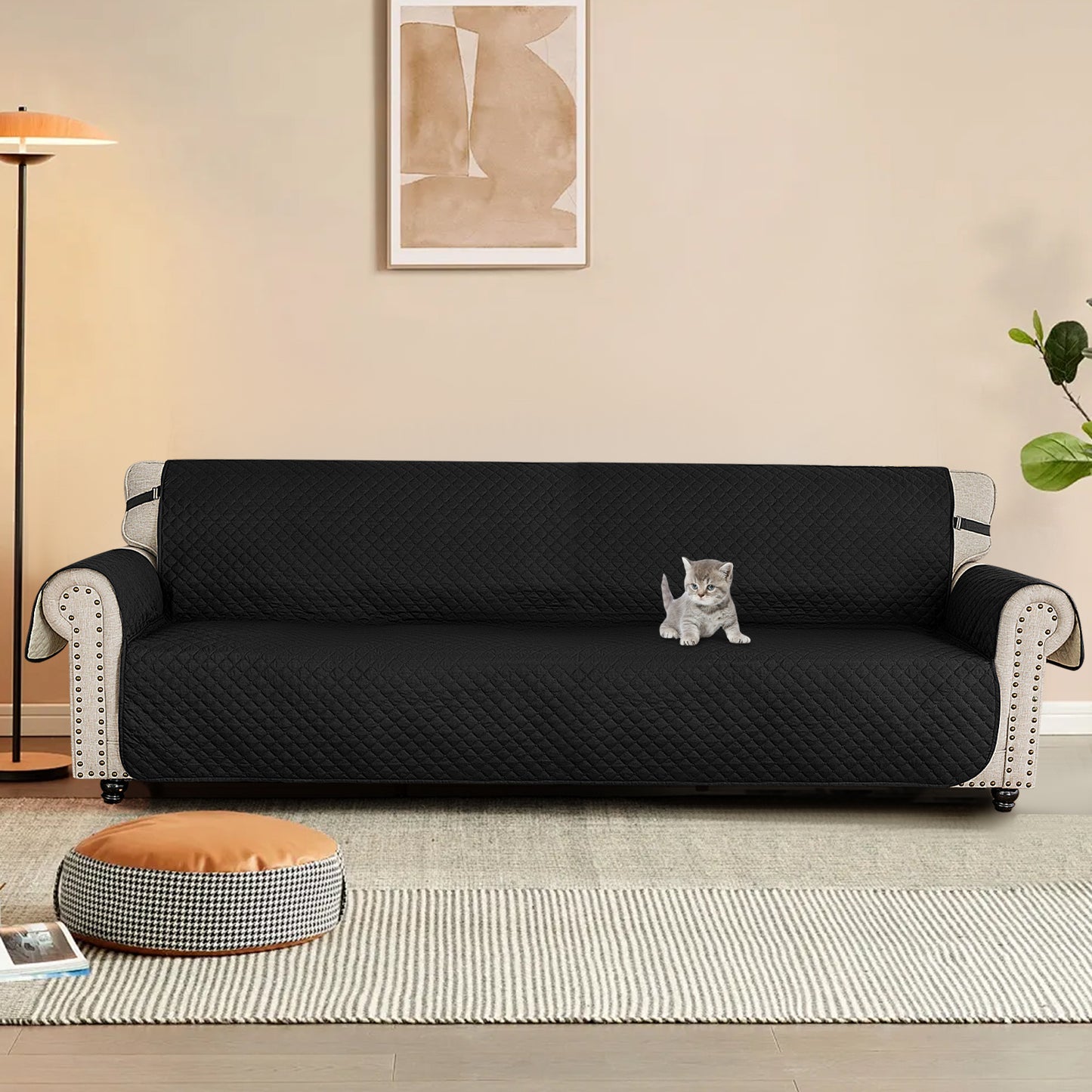 TOOL1SHOOO Luxury Sofa Cover 342.9x220.98 cm Suitable for all seasons Double-layer elastic breathable fabric Easy to clean Suitable for living rooms and home offices, black
