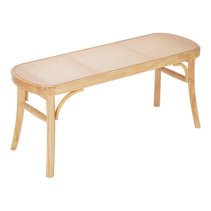 Rotan Bankje – Rieten Zitbank – Rattan Bank – Houten Bankje – 115 cm Lengte – Handgeweven Rotan – Stevig Houten Frame