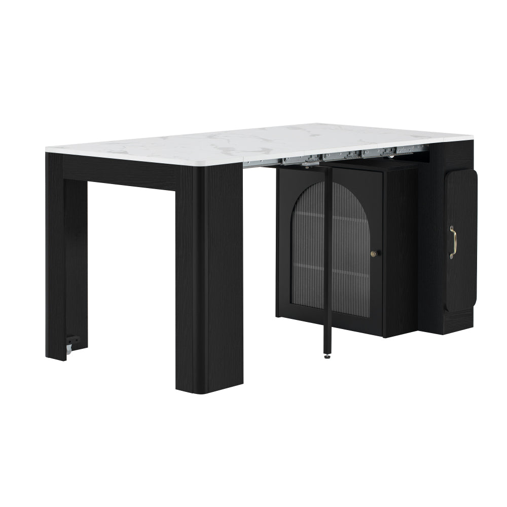 Uitbreidbare Eettafel – Keukeneiland – Buffetkast – Bar – Sideboard – Mobiel Op Wieltjes – Strak Zwart-Wit Design