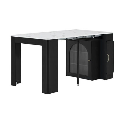 Uitbreidbare Eettafel – Keukeneiland – Buffetkast – Bar – Sideboard – Mobiel Op Wieltjes – Strak Zwart-Wit Design
