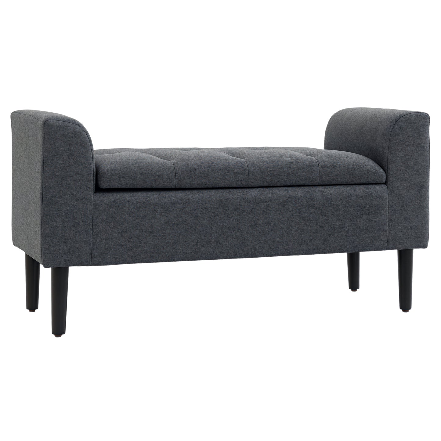 Opbergbank – Zitbank – Opslagbank – Banken – Poef – Linnen Bekleding – Houten Poten – 130 kg Draagvermogen – 116x44x58 cm – Donkergrijs