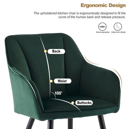 Eetkamerstoelen Set van 2 – Stoelen, Kuipstoelen, Armleunstoel, Accentstoelen – Groen Fluweel – Ergonomisch Ontwerp – Memory Foam Zitting