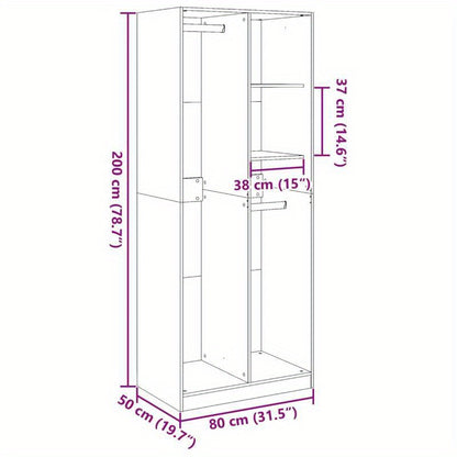Kledingkast – Garderobekast – Opbergkast – Dressoirkast – Kast – Grijs Sonoma Eiken – Behandeld Hout – Compact en Ruim 80x50x200 cm