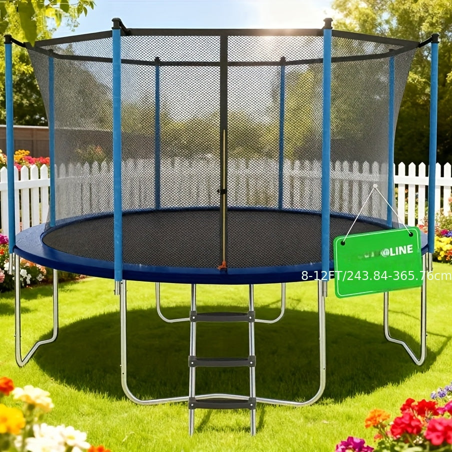 243.84-365.76cm Heavy-Duty Adjustable Trampoline with Safety Net & Spring Pad, 181.44 KG Capacity, Galvanized Steel Frame, Blue Jumping - /Outdoor Use, & Trampoline, Easy Assembly, Sturdy Enclosure System