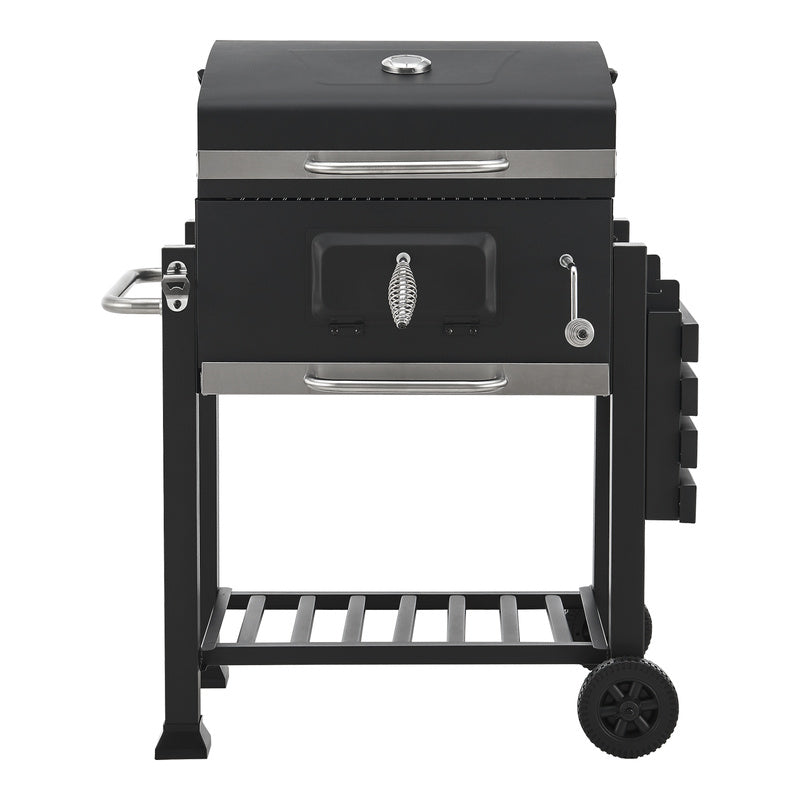 Grillwagen – Houtskoolbarbecue – Barbecuewagen – Tuingrill – BBQ Trolley – Zwart – Groot Grilloppervlak – Ingebouwde Thermometer