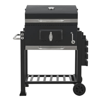 Grillwagen – Houtskoolbarbecue – Barbecuewagen – Tuingrill – BBQ Trolley – Zwart – Groot Grilloppervlak – Ingebouwde Thermometer
