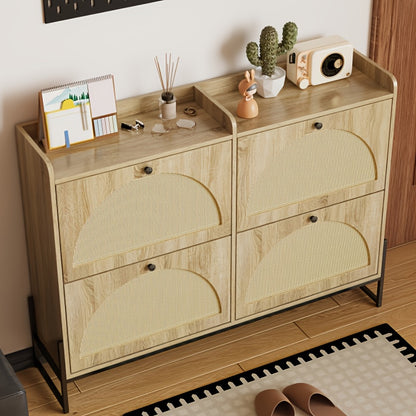 Schoenenkast – Schoenenrek – Schoenenopberger – Hal Organizer – Opbergkast – Bamboe Materiaal – Vrijstaand Met 4 Deuren – Duurzaam & Ruimtebesparend